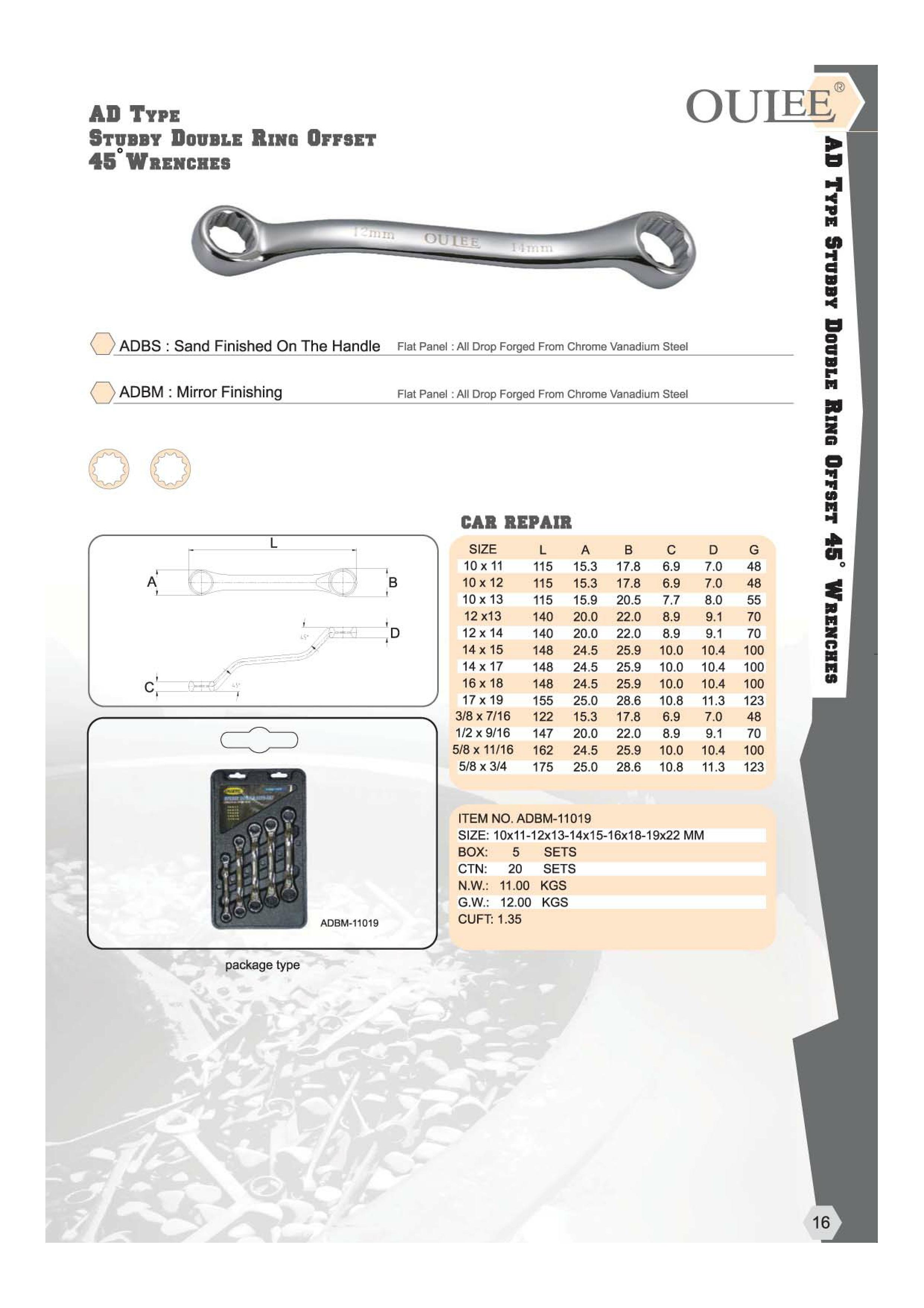 AD type stubby double ring offset 45 wrenches